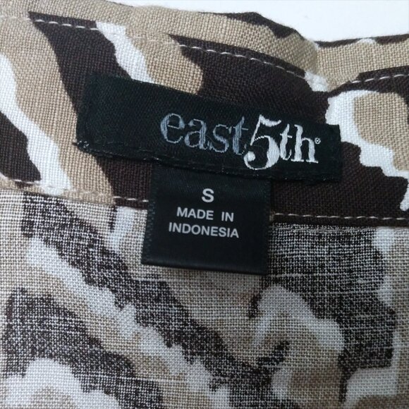 East 5th Women's Geometric Print Brown/Tan Button-Up 3/4 Sleeve Shirt S Small - Picture 5 of 6